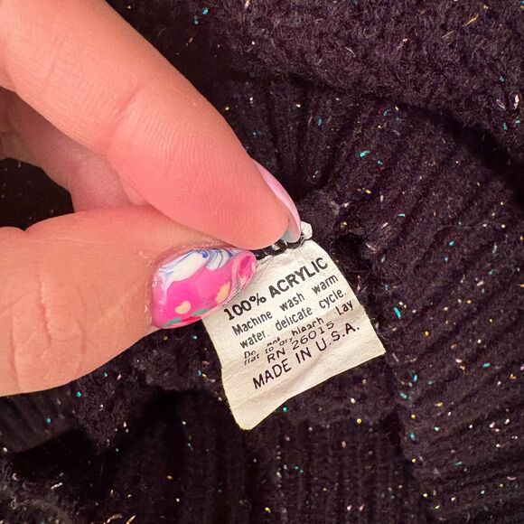 Vintage Helen Sue Acrylic 3/4 Sleeve Sweater Black Shimmer Vintage 90's - Picture 6 of 10